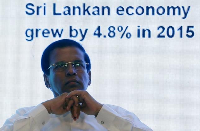 Sri Lanka’s President Sirisena looks on during the “Sri Lanka Business Forum”, in Colombo