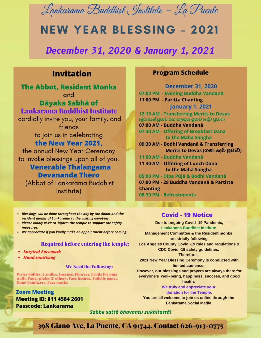 Lanakarama New Year Blessing 2021